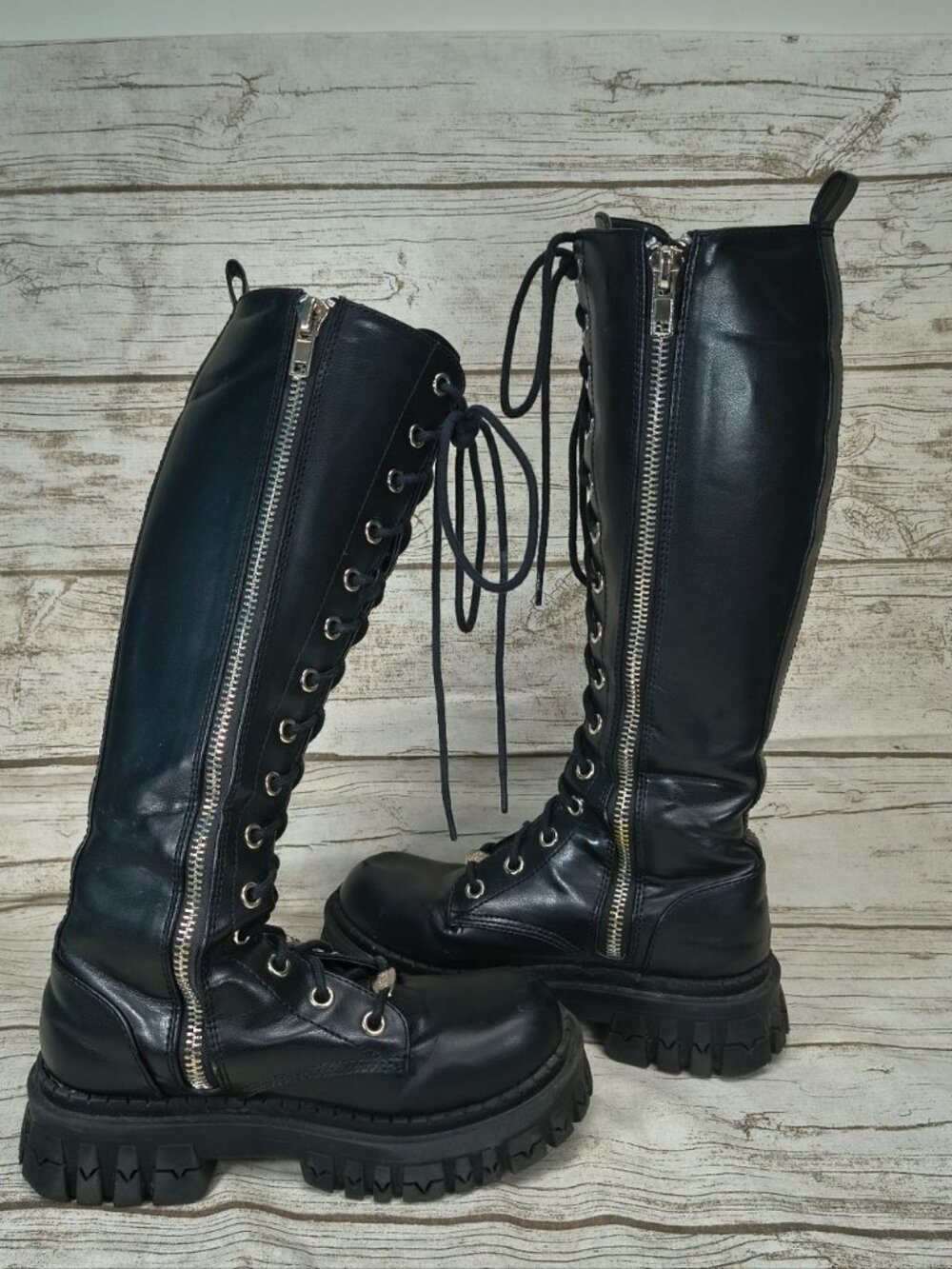 Delia's Black Lace Up Chunky Sole Combat Boots Women Size 7 - Picture 8 of 10